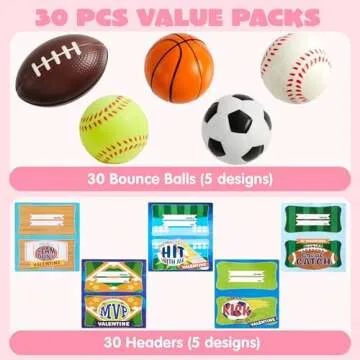 JOYIN 30 Pack Kids Valentines Day Gift Cards with Gift Mini Sports Ball Figure Stress Balls Squeeze Foam Balls for Classroom Exchange Prizes, Stress Relief / Anxiety Relief, Valentine Party Favor Toys