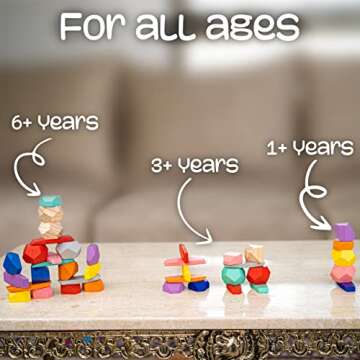 40 Pcs Wooden Stacking Rocks - Choke-Free - Montessori Toys for 1+ year old - Sensory Toys for Toddlers 1-3 - Educational & Preschool Toys - Learning + Education for 1 2 3 4 5 6 - Stone Building Toys