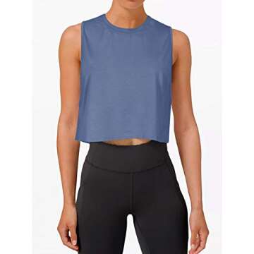 LASLULU Womens Workout Top Sleeveless Sport Shirts Summer Outfits Casual Tunic Tops Athletic Muscle Tank Running Yoga Tank Top Gym Crop Top for Teen Girls(Blue Medium)