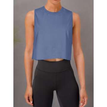 LASLULU Womens Workout Top Sleeveless Sport Shirts Summer Outfits Casual Tunic Tops Athletic Muscle Tank Running Yoga Tank Top Gym Crop Top for Teen Girls(Blue Medium)
