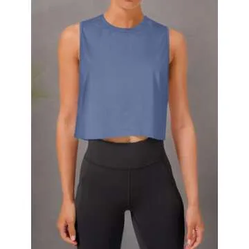 LASLULU Womens Workout Top Sleeveless Sport Shirts Summer Outfits Casual Tunic Tops Athletic Muscle Tank Running Yoga Tank Top Gym Crop Top for Teen Girls(Blue Medium)