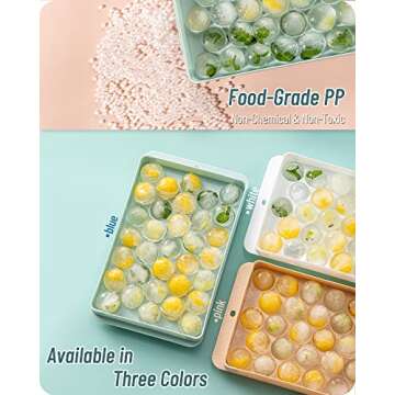 ICEDIVER Ice Cube Tray, Round Ice Trays for Freezer with Lid and Bin, Circle Ice Mold Making 66 x 1.0IN Small Ice Balls,Sphere Ice Makers with Ice Buckets Tongs & Scoop (Blue)