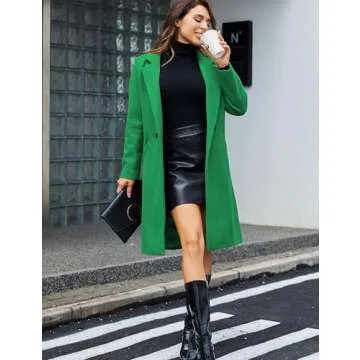 Tanming Women's Notch Lapel Double Breasted Pea Trench Coat