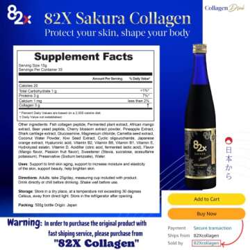 82X Collagen Premium - Marine Fish Tuna Collagen Peptides Liquid Drink for Skin Hair Nails from Japan with 82 Fermented Plants, Vitamins, Minerals & Supplements - 2 Pack
