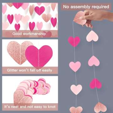 PheiLa Heart Streamers for Valentine's Day Party Decorations