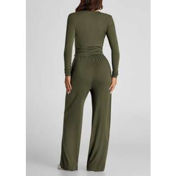 PRETTYGARDEN Women's Spring Fall Two Piece Outfits Tracksuits Long Sleeve Crop Tee Shirts Wide Leg P...