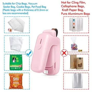 EZCO Bag Sealer Mini, Handheld Bag Heat Vacuum Sealer, 2 in 1 Heat Sealer & Cutter Portable Bag Resealer Machine Food Saver for Plastic Bags Storage Snack Cookies Fresh (Battery Included)