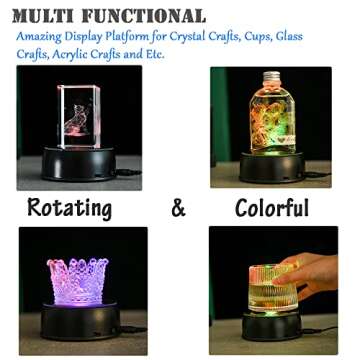 IFOLAINA Rotating Display Stand Led Light Base Colorful Lighted Spinning Statue Tumbler Display Platform for Cup Bowl Trophy Crystal Glass Art - Black