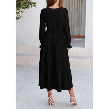 PRETTYGARDEN Women's Spring Fall Maxi Dress Long Sleeve V Neck Tiered Ruffle Flowy A Line Cocktail P...