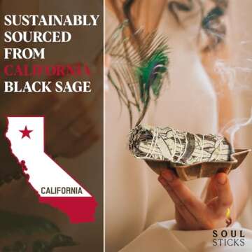 Soul Sticks 1 Pack 9 Inch Black Sage Smudge Stick with Starter Guide | Floral Sage House Blessing | Sage for Cleansing House | Sage for Smudging Wand and Negative Energy | Big Sage Smudge Stick