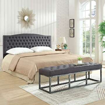 Elegant Linen Upholstered Tufted Button King Headboard
