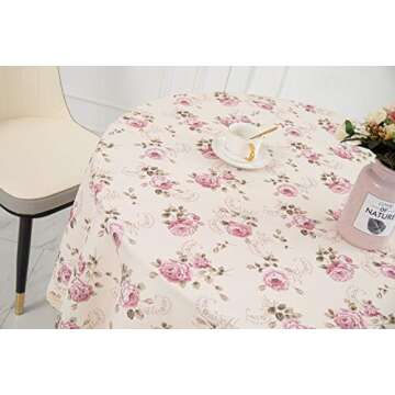 YEESSION Floral Print 70 Inch Round Tablecloth Stain Resistant and Waterproof Wine Table Cover for Kitchen Dining Indoor Outdoor Buffet Tabletop Decoration (Beige)