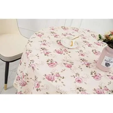 YEESSION Floral Print 70 Inch Round Tablecloth Stain Resistant and Waterproof Wine Table Cover for Kitchen Dining Indoor Outdoor Buffet Tabletop Decoration (Beige)