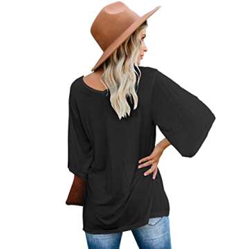cordat Women's Blouse Tops 2023 Fashion V Neck 3/4 Sleeve Shirt Black Loose Fitting Tops for Women