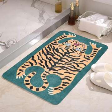 Tiger Rug for Bedroom Vintage Boho 2x3 ft Small Area Rug Washable Funky Carpet for Kids Room Non-Slip Abstract Cartoon Cute Bathroom Door Mats Green
