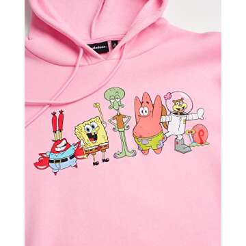 Nickelodeon Men’s SpongeBob and Patrick Fleece Sweatshirt – Men and Women’s Unisex Pullover Hoodie (Size: XS-XXL), Size Small, Spongebob Pink/Black