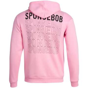 Nickelodeon Men’s SpongeBob and Patrick Fleece Sweatshirt – Men and Women’s Unisex Pullover Hoodie (Size: XS-XXL), Size Small, Spongebob Pink/Black