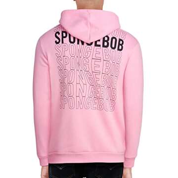 Nickelodeon Men’s SpongeBob and Patrick Fleece Sweatshirt – Men and Women’s Unisex Pullover Hoodie (Size: XS-XXL), Size Small, Spongebob Pink/Black