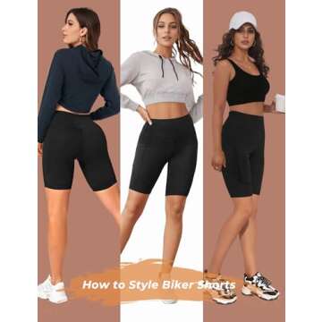 Biker Shorts Women 8" Inch High Waisted Tummy Control Yoga Stretchy Shorts Athletic Running Workout Leggings One Pockets Spandex Soft Compression Shorts Tights Knee Length Ladies 2 Pack Black