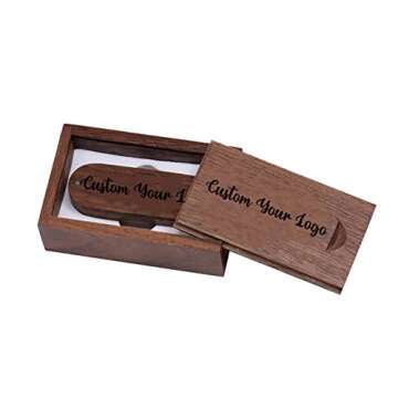 Custom Wooden USB Flash Drive, Personalize Your Logo Rotate Wood USB with Box Memory Thumb Pen Drive...