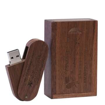 Custom Wooden USB Flash Drive, Personalize Your Logo Rotate Wood USB with Box Memory Thumb Pen Drive, Free Engrave Logo USB Pendrive Gift for Photography/Company/Wedding/Party/Company (16GB USB 3.0)