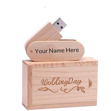 Custom Wooden USB Flash Drive, Personalize Your Logo Rotate Wood USB with Box Memory Thumb Pen Drive, Free Engrave Logo USB Pendrive Gift for Photography/Company/Wedding/Party/Company (16GB USB 3.0)