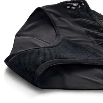 Thinx Period Underwear, Comfort-Stretch Hip Huggers, Holds Up to 12 Tampons, FSA HSA Approved Period Panties, Menstrual Underwear for Women, Leakproof & Reusable, Black with Lace, L