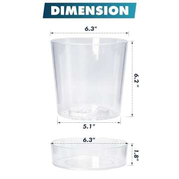 Phoenix Vine 6.5 InchClear Acrylic Planter Pot with Tray, Orchid Pot with Drainage Holes, Deep Saucer for Bottom Watering, Transparent Containers for Indoor Plants, Herbs, Set of 2, 91-A-F-2