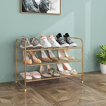 Stylish Gold Adjustable 3-Tier Shoe Rack for All Shoes