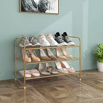Stylish Gold Adjustable 3-Tier Shoe Rack for All Shoes