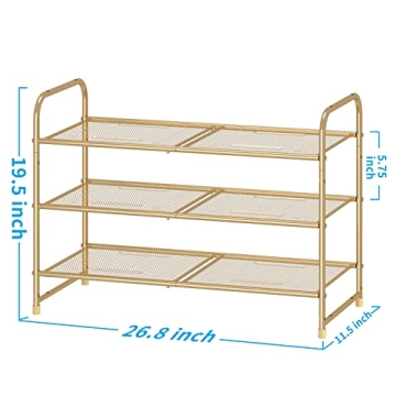 Stylish Gold Adjustable 3-Tier Shoe Rack for All Shoes