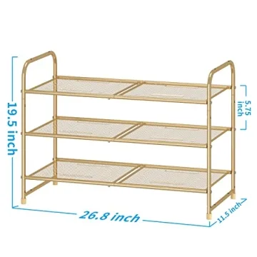 Stylish Gold Adjustable 3-Tier Shoe Rack for All Shoes