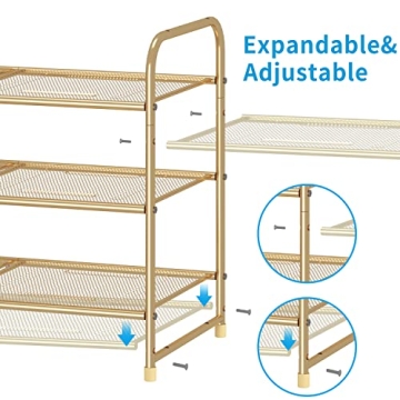 Stylish Gold Adjustable 3-Tier Shoe Rack for All Shoes