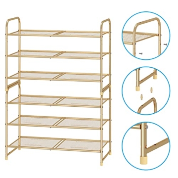 Stylish Gold Adjustable 3-Tier Shoe Rack for All Shoes