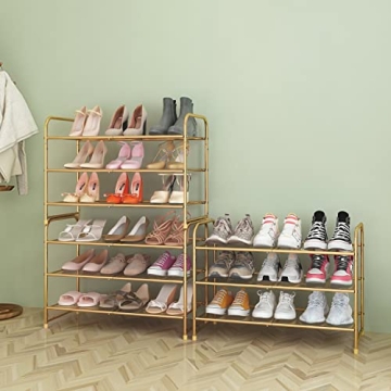 Stylish Gold Adjustable 3-Tier Shoe Rack for All Shoes