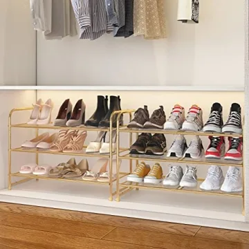 Stylish Gold Adjustable 3-Tier Shoe Rack for All Shoes