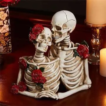 Skull Couple Statue for Unique Gothic Home Decor