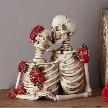 Skull Couple Statue for Unique Gothic Home Decor