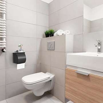 QIUYA Toilet Paper Holder Self Adhesive, Waterproof SUS304 Stainless Steel Toilet Paper Holder Box with Shelf No Drill for Bathroom (for Regular Roll )