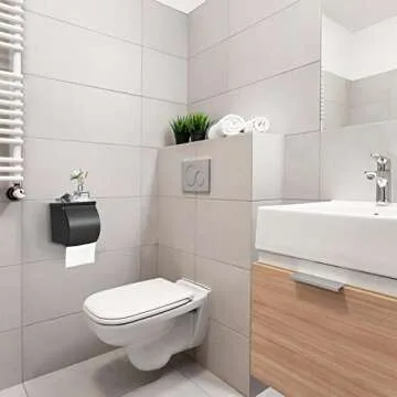 QIUYA Toilet Paper Holder Self Adhesive, Waterproof SUS304 Stainless Steel Toilet Paper Holder Box with Shelf No Drill for Bathroom (for Regular Roll )