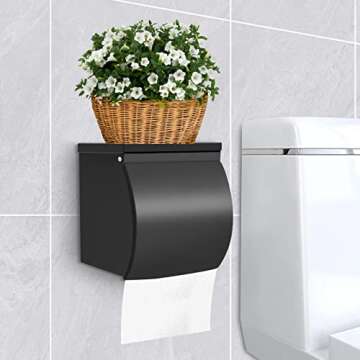QIUYA Toilet Paper Holder Self Adhesive, Waterproof SUS304 Stainless Steel Toilet Paper Holder Box with Shelf No Drill for Bathroom (for Regular Roll )