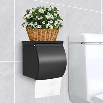 QIUYA Toilet Paper Holder Self Adhesive, Waterproof SUS304 Stainless Steel Toilet Paper Holder Box with Shelf No Drill for Bathroom (for Regular Roll )