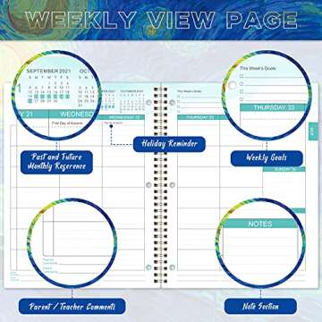 Student Planner 2021-2022 - Academic Planner from Jul 2021- Jun 2022, 9" × 11 ", Weekly Lesson Planner, Strong Twin- Wire Binding, 12 Monthly Tabs, Stickers, Perfect Organizer