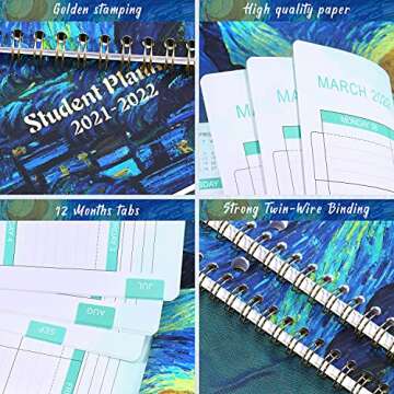 Student Planner 2021-2022 - Academic Planner from Jul 2021- Jun 2022, 9" × 11 ", Weekly Lesson Planner, Strong Twin- Wire Binding, 12 Monthly Tabs, Stickers, Perfect Organizer
