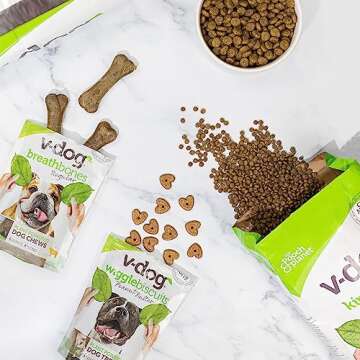 V-dog Plant Based Mini Kibble Dog Food, Blueberry Wiggle Biscuits, Breath Bones, Jerky Treats - 4.5L...