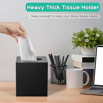 ALELION Wooden Tissue Box Cover Square - Large Black Tissue Box Holder for Tabletop Night Stands Bat...