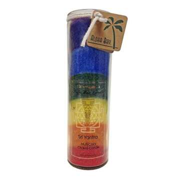 Aloha Bay Unscented Chakra Jar Rainbow Sri Yantra Candle - Perfect for Meditation and Relaxation