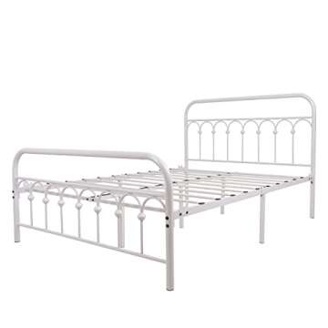 TUSEER Metal Bed Frame Full Size with Vintage Headboard and Footboard Platform Base Wrought Iron Bed Frame (Full, White)