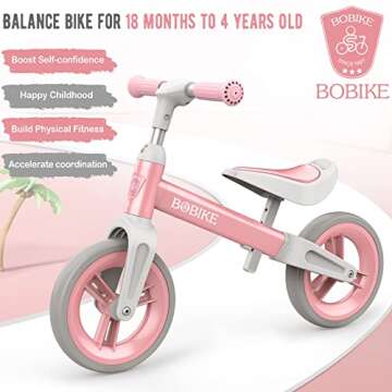 Bobike Toddler Balance Bike Toys for 1 to 3 Year Old Girls Boys Adjustable Seat and Handlebar No-Ped...