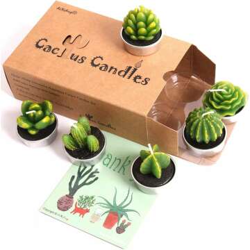 6 Cactus Tealight Candles - Home Decor & Gifts